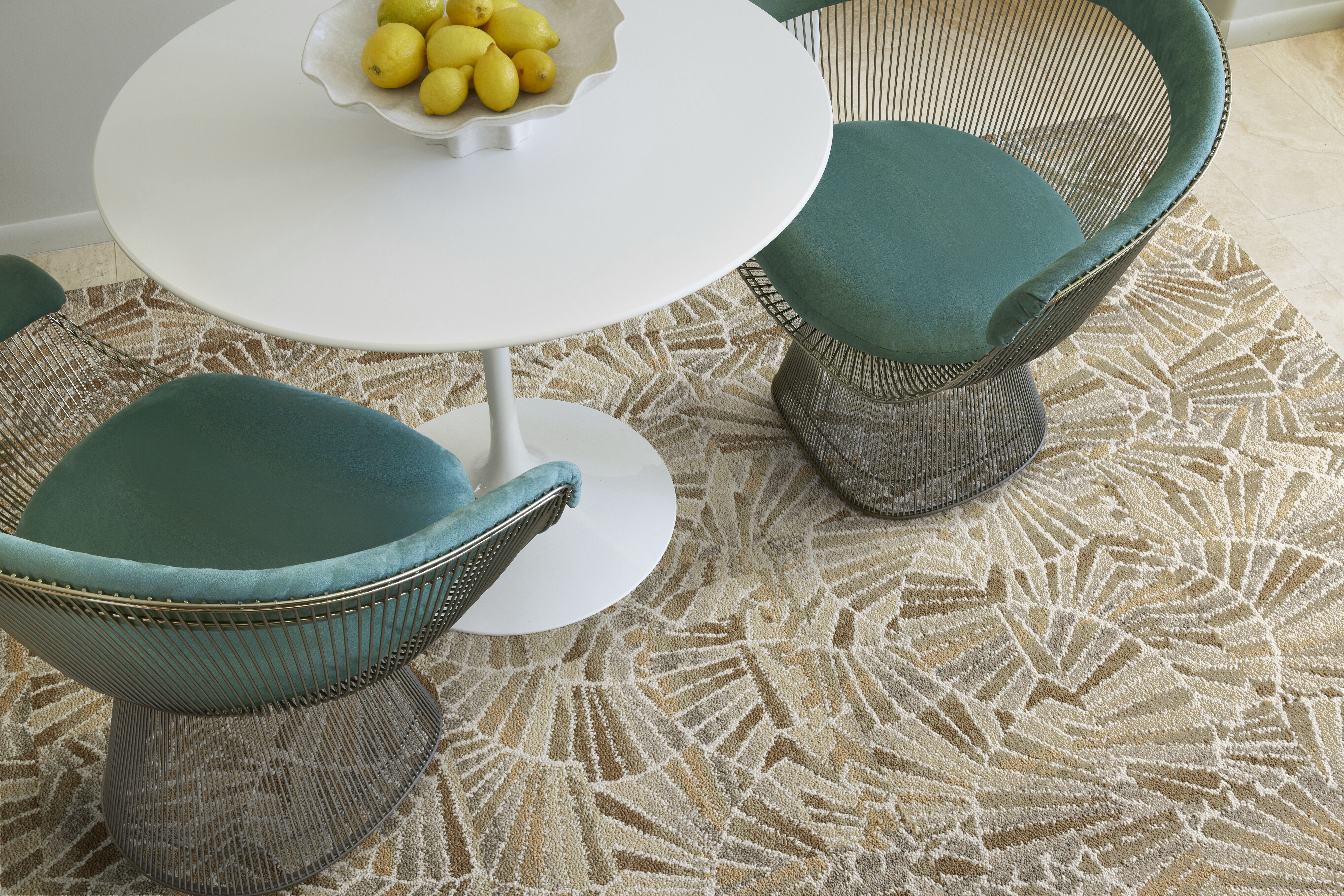 New Trina Turk x FLOR area rug Midnight Muse shown in Fawn
