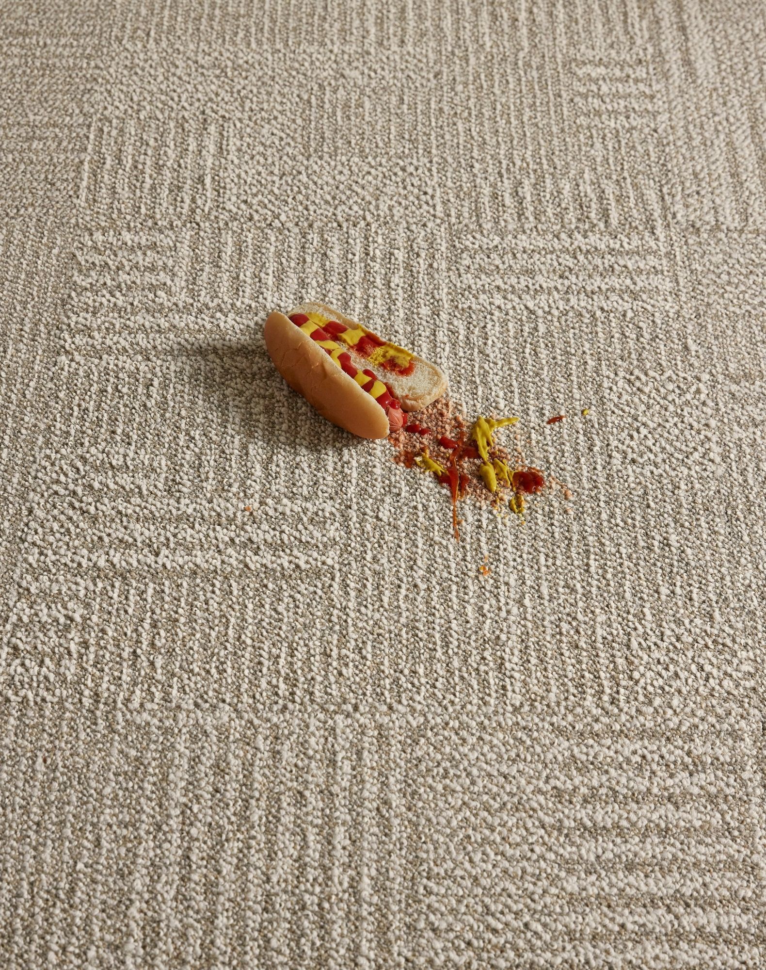 Spill of a hotdog on FLOR carpet tile. 